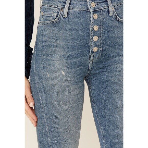 7 For All Mankind Luxe Vintage Ultra High Rise 26 Slim Kick Distressed Button - Picture 5 of 16